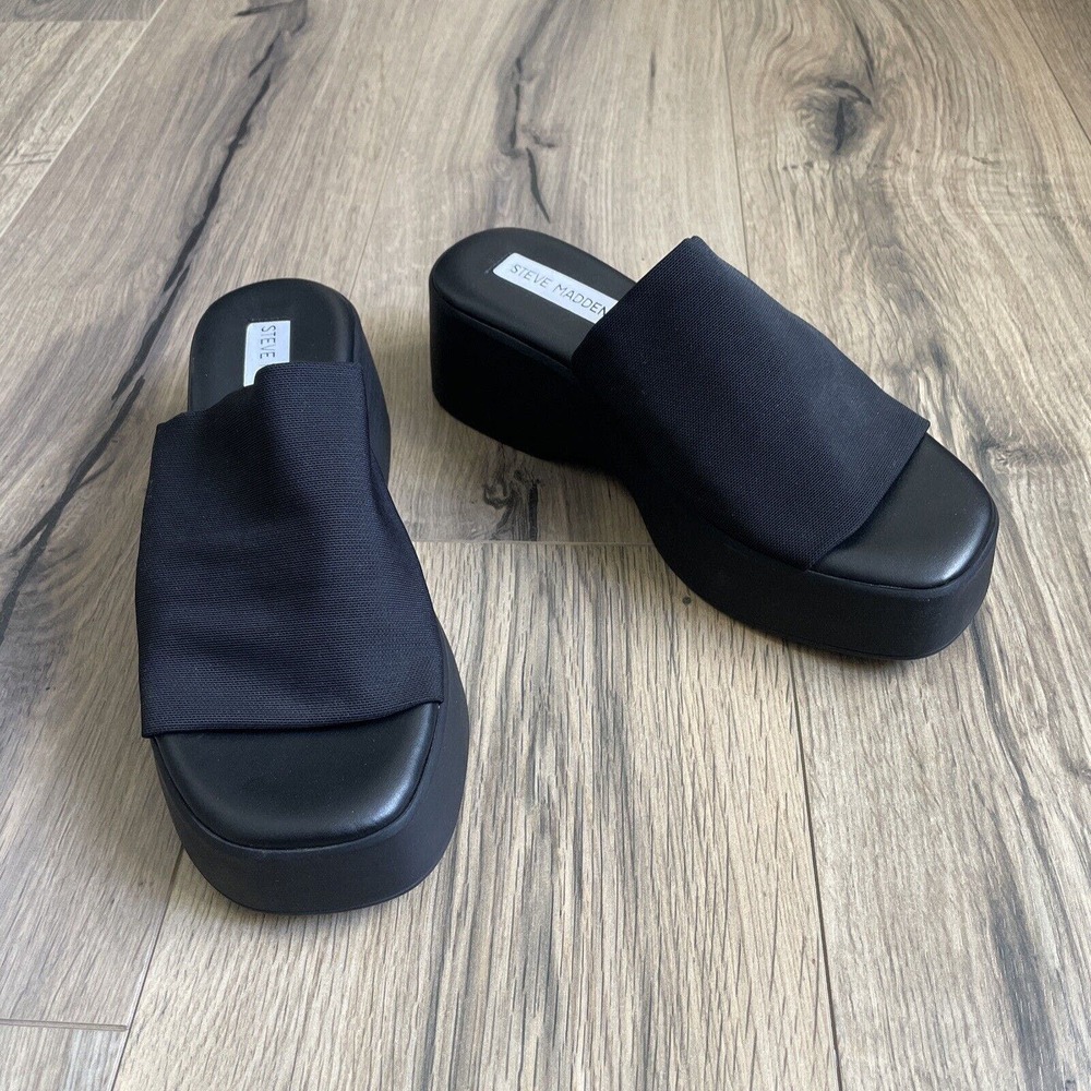 Steve Madden Slinky 30 Black Platform Sandals EU 38 US 7.5 8 Slip On Chunky Y2K